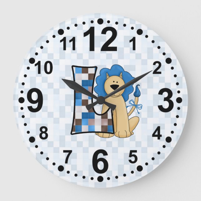 Reloj Redondo Grande Blue Lion for Letter L and Patchwork Pattern Boys (Anverso)