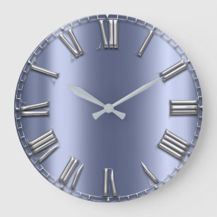 Reloj Redondo Grande Blue Lux Gris Metallic Gris Gris Gris Números roma