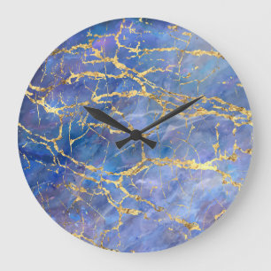 Reloj Redondo Grande Blue Marble Gold Textura abstracta