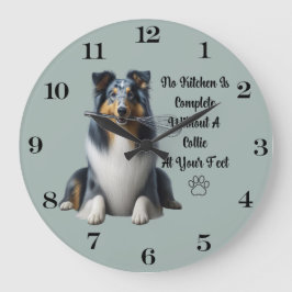 Reloj Redondo Grande Blue Merle Collie Clock