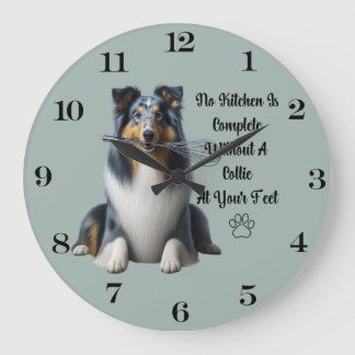 Reloj Redondo Grande Blue Merle Collie Clock
