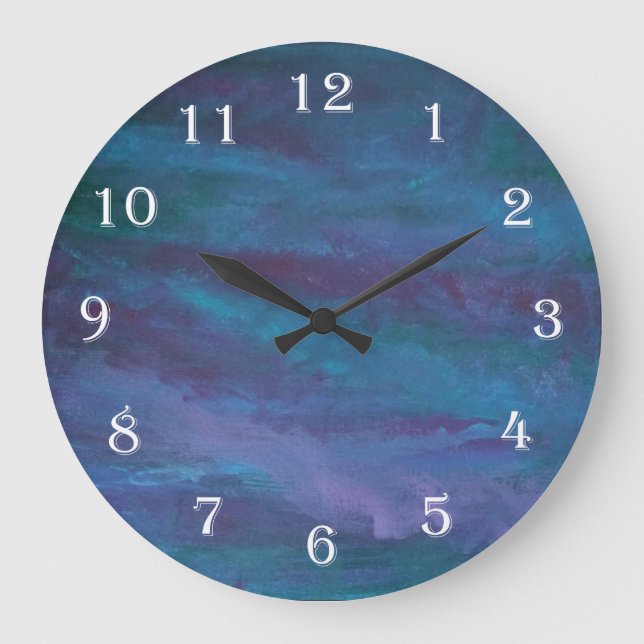Reloj Redondo Grande Blue Ombre Abstract | Turquoise Teal Violet Purple (Anverso)