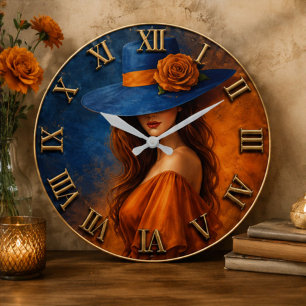 Reloj Redondo Grande Blue & Orange Fashion Lady Elegant Portrait Art