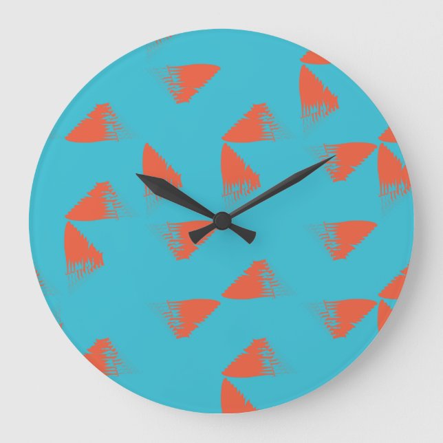 Reloj Redondo Grande Blue, orange, vibrant, trendy geometric pattern (Anverso)