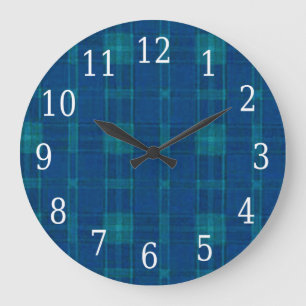 Reloj Redondo Grande Blue Plaid Round Clock