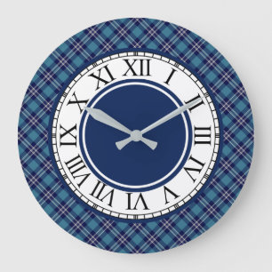 Reloj Redondo Grande Blue Plaid St Andrews Escocia Tartán