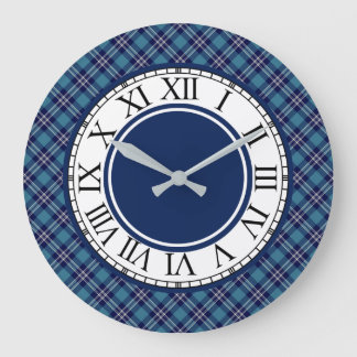 Reloj Redondo Grande Blue Plaid St Andrews Escocia Tartán