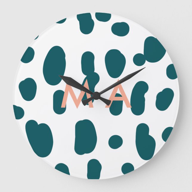 Reloj Redondo Grande Blue polkadot orange pastel monogram man letter pa (Anverso)