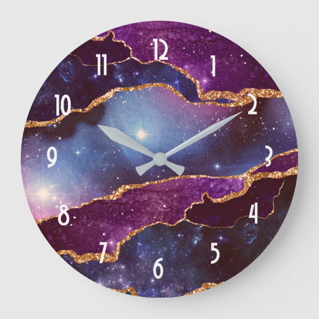 Reloj Redondo Grande Blue & Purple Space & Stars Modern Agate (Anverso)