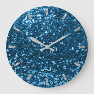 Reloj Redondo Grande Blue Sapphire Aqua Sparkly Faux Purpurina Grey Gla