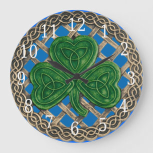 Reloj Redondo Grande Blue Shamrock And Celtic Knots Round Clock