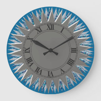 Reloj Redondo Grande Blue Silver Sun Wall Clock