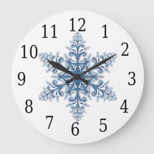 Reloj Redondo Grande Blue Snowflake Round Clock