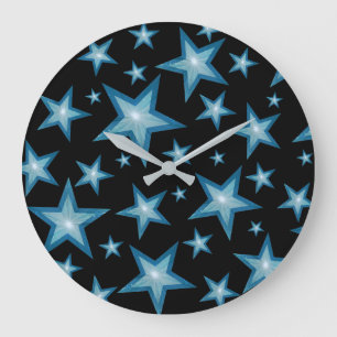 Reloj Redondo Grande Blue Stars clock round black