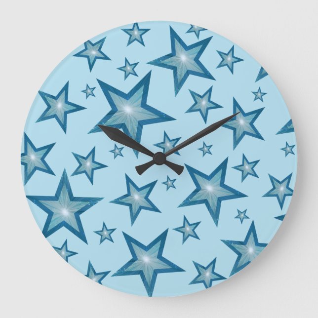 Reloj Redondo Grande Blue Stars clock round pale blue (Anverso)