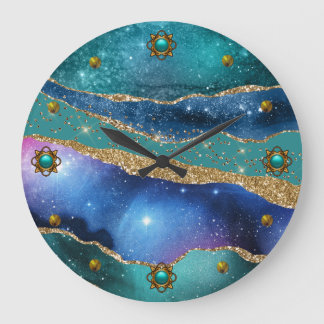 Reloj Redondo Grande Blue Teal and Gold Agate