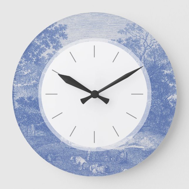 Reloj Redondo Grande Blue Toil de Jouy French Country Shabby Elegance (Anverso)