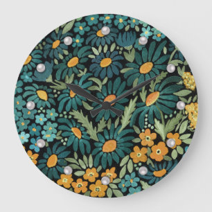 Reloj Redondo Grande Blue watercolor daisies