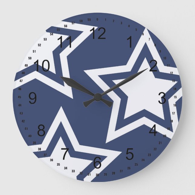Reloj Redondo Grande Blue White Stars (Anverso)