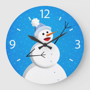 Reloj Redondo Grande Blue Winter Happy Snowman