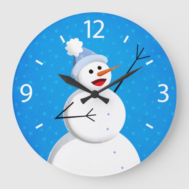 Reloj Redondo Grande Blue Winter Happy Snowman (Anverso)