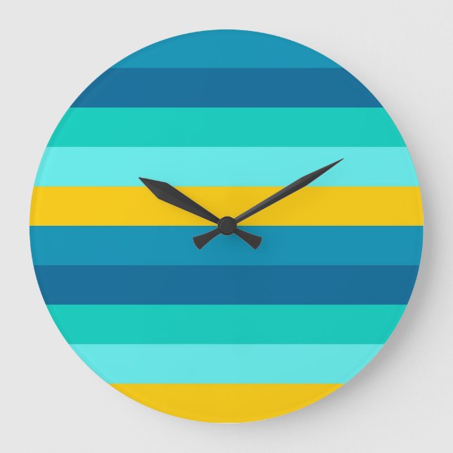 Reloj Redondo Grande Blue Yellow Ocean Lemon Stripes (Anverso)
