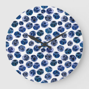 Reloj Redondo Grande Blueberries: acuarela ilustrada.