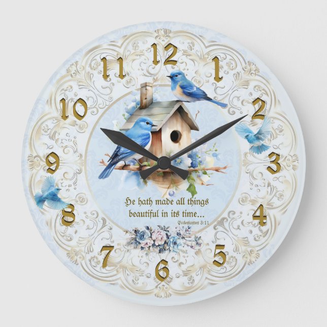 Reloj Redondo Grande Bluebird Scripture Clock Birdhouse Ecclesiastes (Anverso)