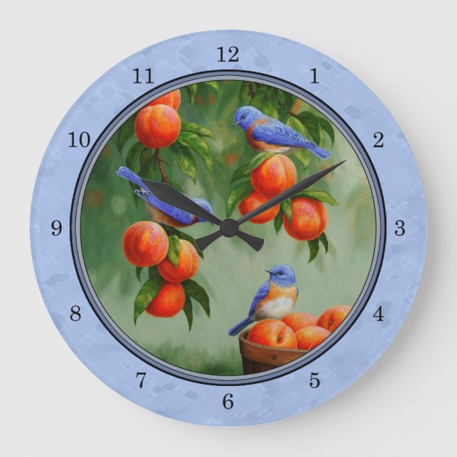 Reloj Redondo Grande Bluebirds and Peaches Blue (Anverso)
