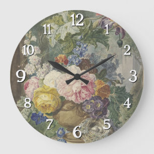 Reloj Redondo Grande Blumenstrauß in einer Vase mit Vogelnest