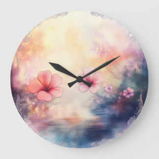 Reloj Redondo Grande Blush Bloom – Watercolor Floral Round Wall Clock