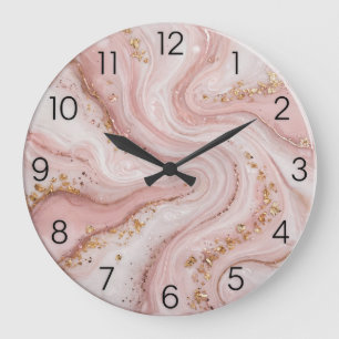Reloj Redondo Grande  Blush Pink Epoxy Gold Flake Wall Clock