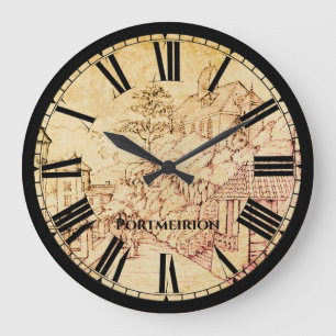 Reloj Redondo Grande Boceto a pluma y tinta de Portmeirion North Wales