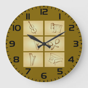 Reloj Redondo Grande Boceto de Instrumentos Musicales