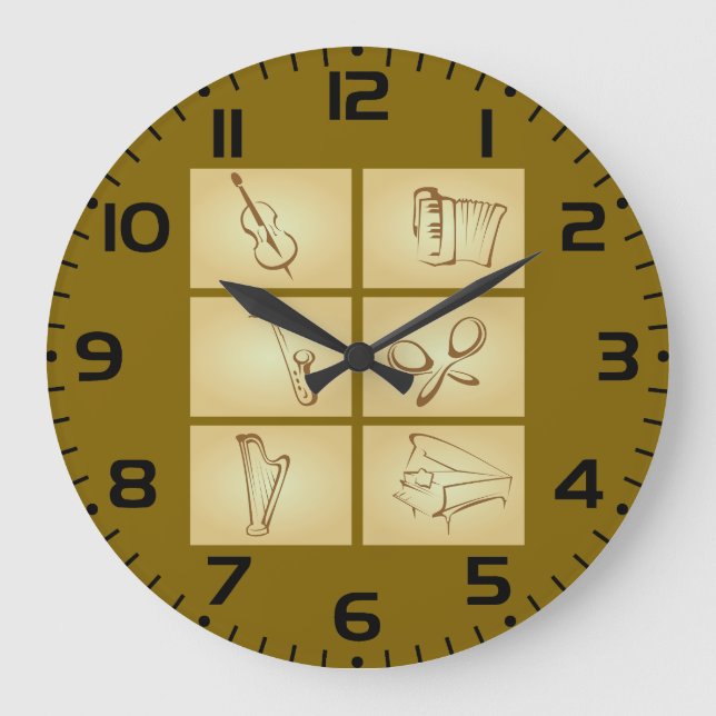 Reloj Redondo Grande Boceto de Instrumentos Musicales (Anverso)