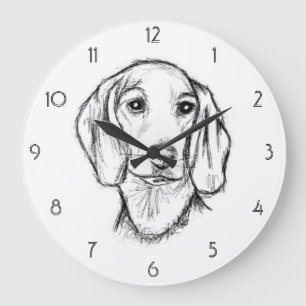 Reloj Redondo Grande boceto de perro salchicha dibujado a mano en negro