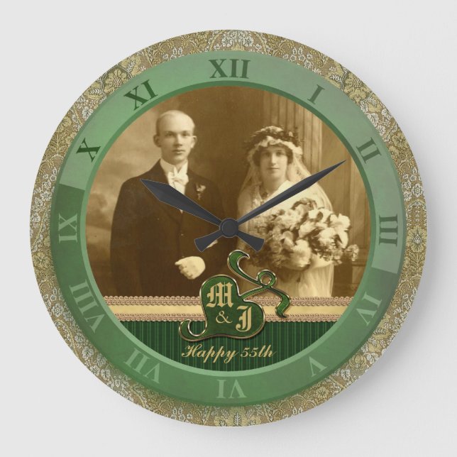 Reloj Redondo Grande Boda antigua con monograma del verde del oro del (Anverso)