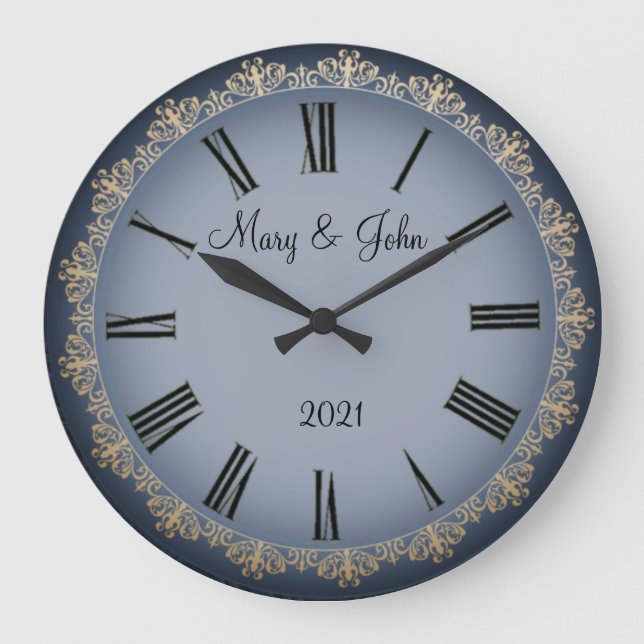 Reloj Redondo Grande Boda azul marino (Anverso)
