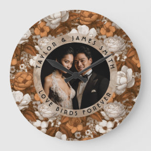 Reloj Redondo Grande Boda Boho Pétalo de Gardenias Oro Romántico