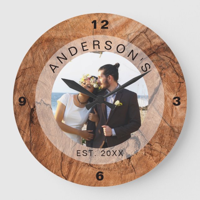 Reloj Redondo Grande Boda de fotografía personalizado (Anverso)