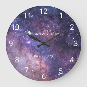 Reloj Redondo Grande Boda de galaxia Novias Novias Números de novios