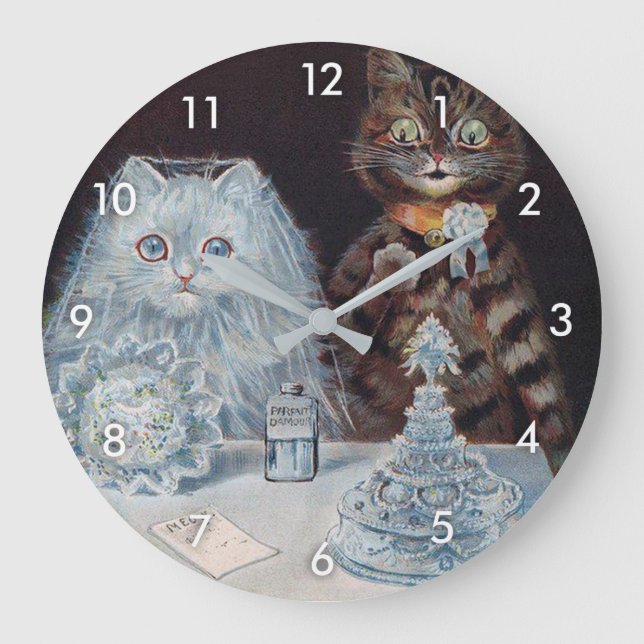 Reloj Redondo Grande Boda de gatos, matrimonio, novia, Louis Wain (Anverso)