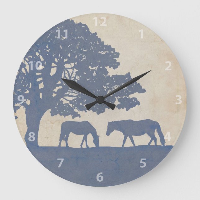 Reloj Redondo Grande Boda de la granja de caballos azul y marfil (Anverso)