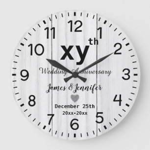 Reloj Redondo Grande Boda de madera blanca rústica Aniversario Nombres 