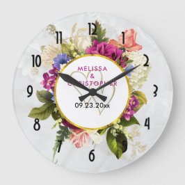 Reloj Redondo Grande Boda floral moderna de la acuarela rosada y blanca