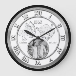 Reloj Redondo Grande Boda fotográfico de parejas de Zodiac Monograma Ró