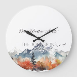 Reloj Redondo Grande Boda Keepsake de la montaña acuática de otoño