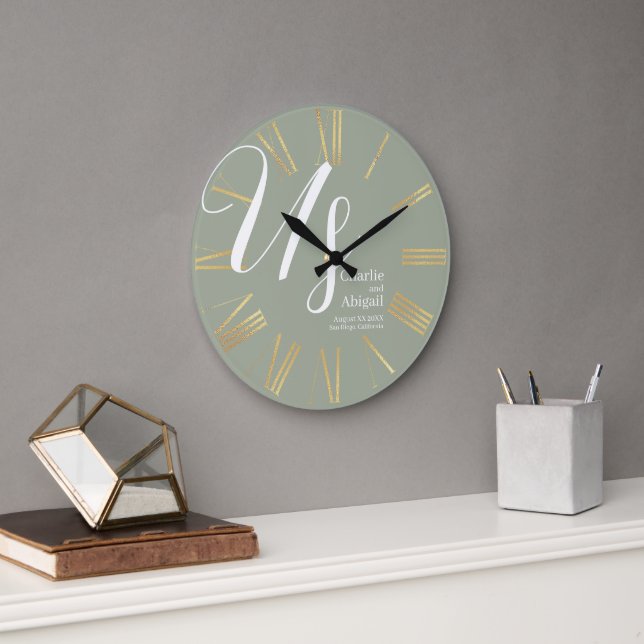 Reloj Redondo Grande BODA romántico moderno de Estados Unidos en verde  (Oficina)