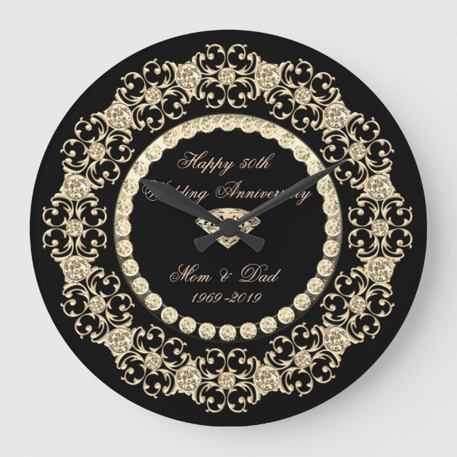 Reloj Redondo Grande Bodas de oro elegante diamantes  25 aniversario de (Anverso)