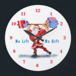 Reloj Redondo Grande Bodybuilder Santa Claus with Christmas Gifts Funny<br><div class="desc">Bodybuilder Santa Claus with Christmas Gifts - Fun Cartoon Painting Funny Collection - Choose / Add Your Unique Text / Name / Color - Make Your Special Gift - Resize and move or remove and add elements / text with customization tool ! Painting and Design by MIGNED. Please see my...</div>